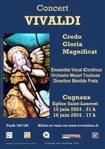 Vivaldi – Credo, Gloria, Magnificat – 15 & 16 juin 2024 à Cugnaux